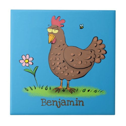 Funny chicken rustic whimsical cartoon ceramic tile