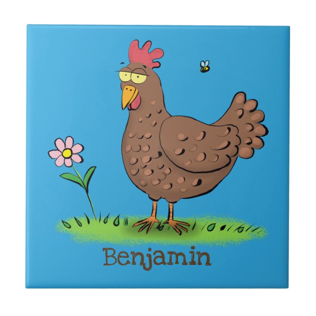 Funny chicken rustic whimsical cartoon ceramic tile (Front)