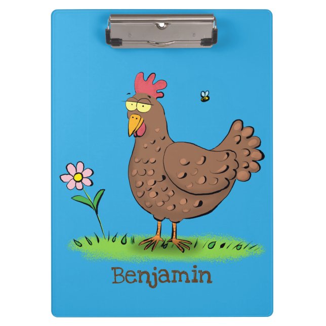 Funny chicken rustic whimsical cartoon clipboard (Front)