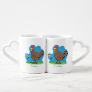Funny chicken rustic whimsical cartoon coffee mug set