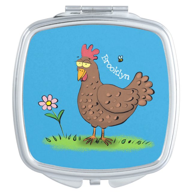 Funny chicken rustic whimsical cartoon compact mirror (Front)