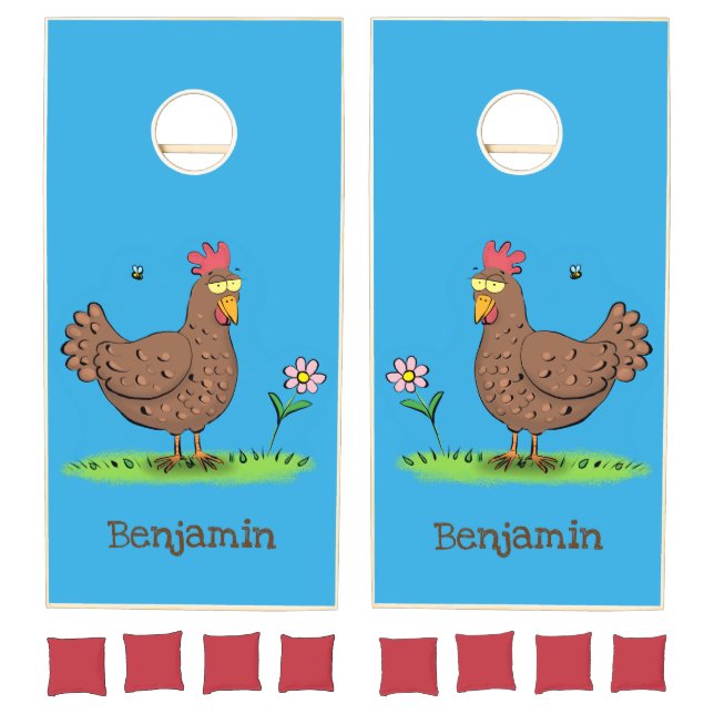 Funny chicken rustic whimsical cartoon cornhole set (Set)