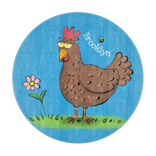 Funny chicken rustic whimsical cartoon cutting board