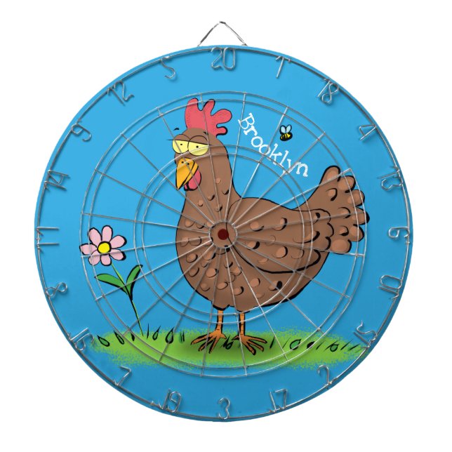 Funny chicken rustic whimsical cartoon dart board (Front)