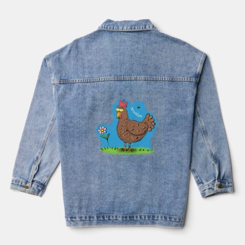 Funny chicken rustic whimsical cartoon denim jacket