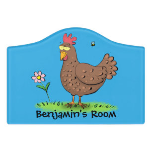 Funny chicken rustic whimsical cartoon door sign