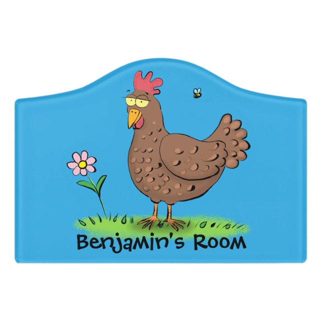 Funny chicken rustic whimsical cartoon door sign (Small Crest Front)