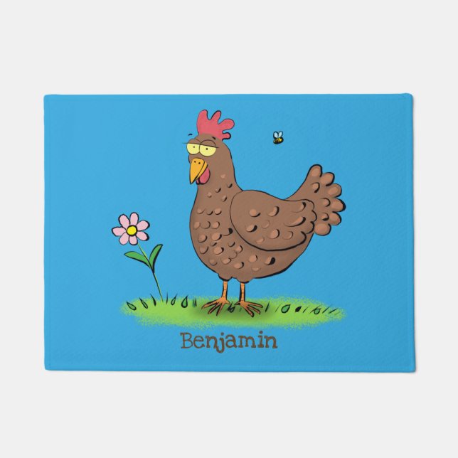 Funny chicken rustic whimsical cartoon doormat (Front)