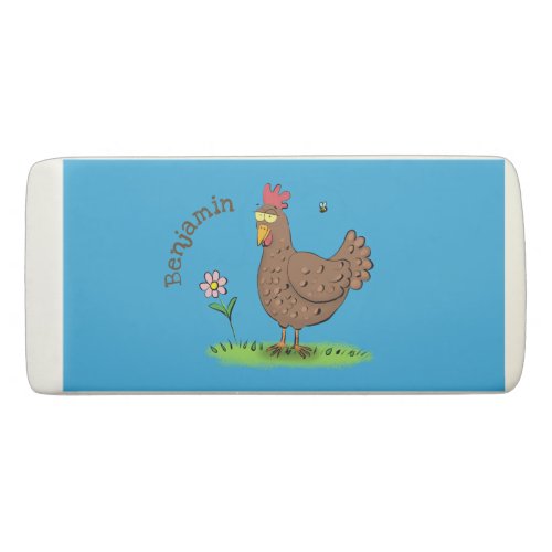 Funny chicken rustic whimsical cartoon eraser
