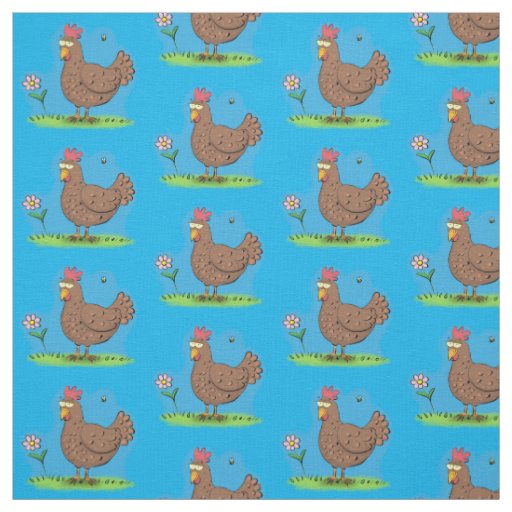 Funny chicken rustic whimsical cartoon fabric