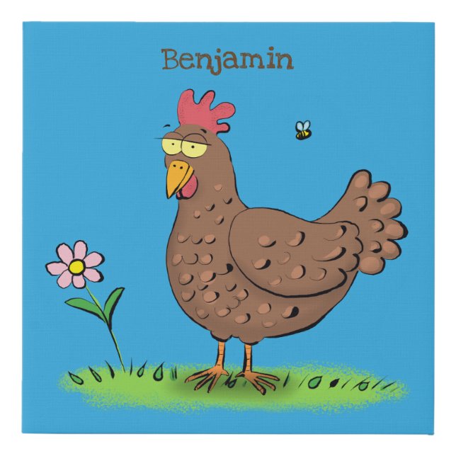 Funny chicken rustic whimsical cartoon faux canvas print (Front)