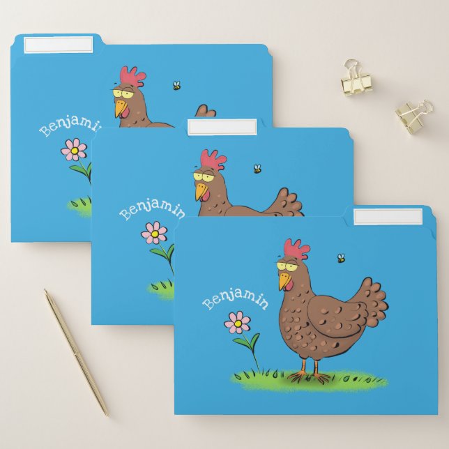 Funny chicken rustic whimsical cartoon file folder (Set)