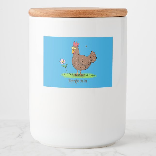 Funny chicken rustic whimsical cartoon food label (Front)