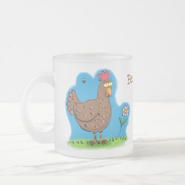 Funny chicken rustic whimsical cartoon frosted glass coffee mug (Left)