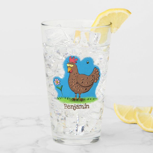 Funny chicken rustic whimsical cartoon glass (Back Ice)
