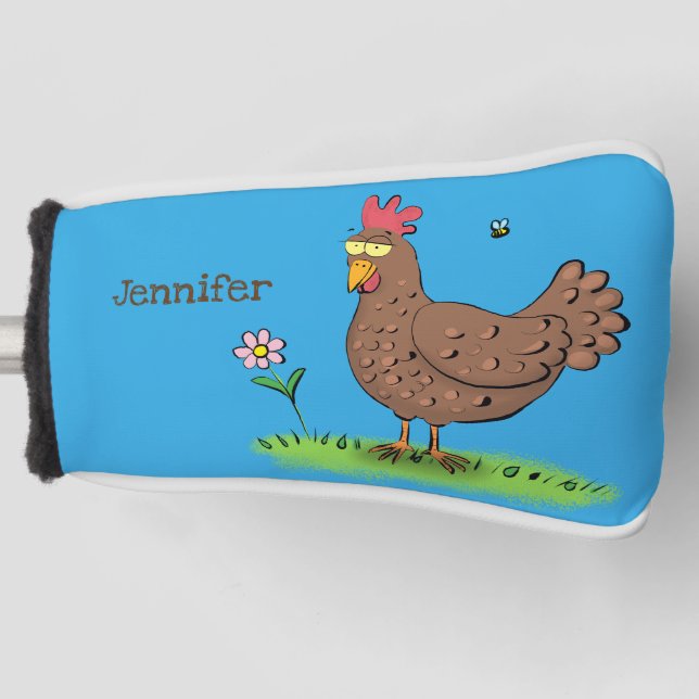 Funny chicken rustic whimsical cartoon golf head cover (Front)