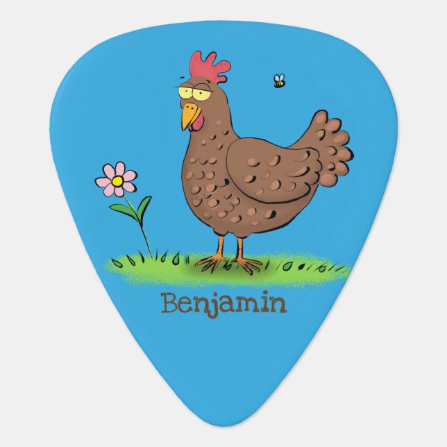 Funny chicken rustic whimsical cartoon guitar pick (Front)