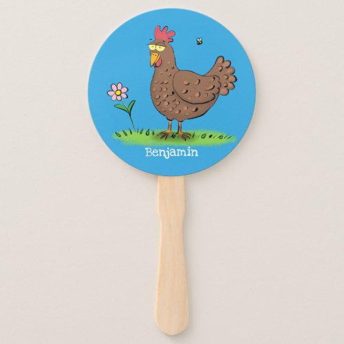 Funny chicken rustic whimsical cartoon hand fan