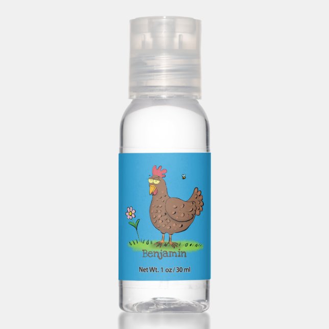 Funny chicken rustic whimsical cartoon hand sanitizer (Front)