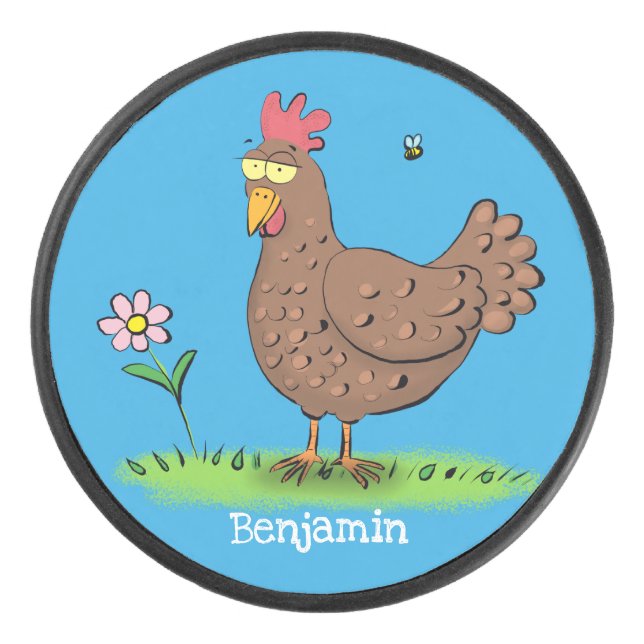 Funny chicken rustic whimsical cartoon hockey puck (Front)