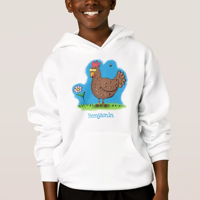 Funny chicken rustic whimsical cartoon hoodie (Front)