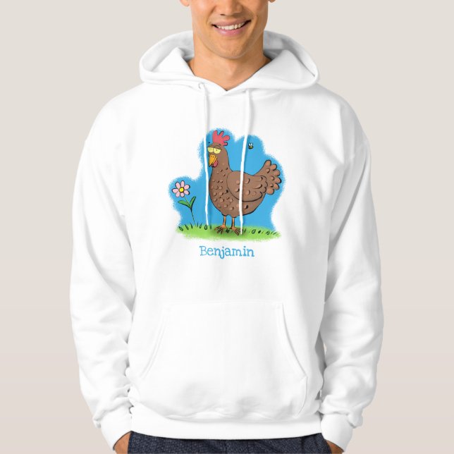 Funny chicken rustic whimsical cartoon hoodie (Front)