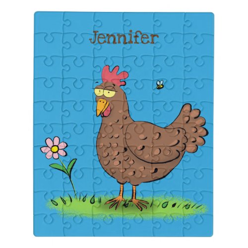 Funny chicken rustic whimsical cartoon jigsaw puzzle