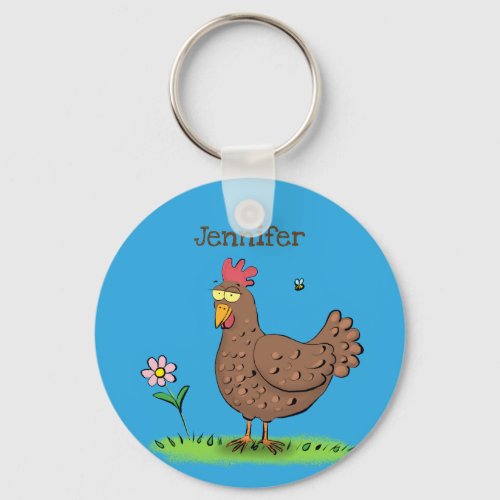 Funny chicken rustic whimsical cartoon keychain