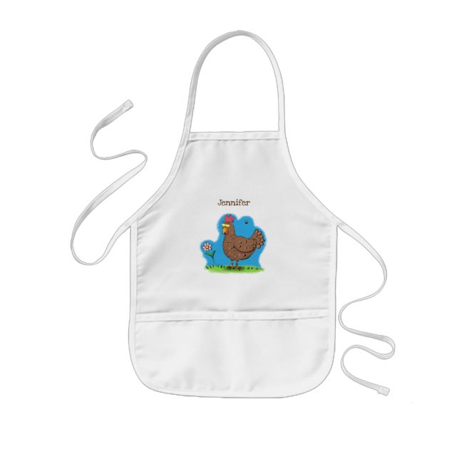 Funny chicken rustic whimsical cartoon kids' apron (Front)