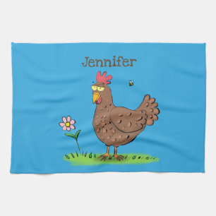Funny chicken rustic whimsical cartoon kitchen towel