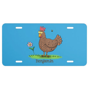 Funny chicken rustic whimsical cartoon license plate