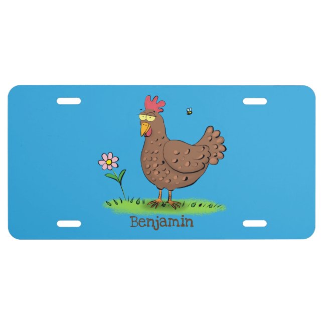 Funny chicken rustic whimsical cartoon  license plate (Front)