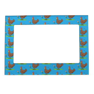 Funny chicken rustic whimsical cartoon magnetic frame