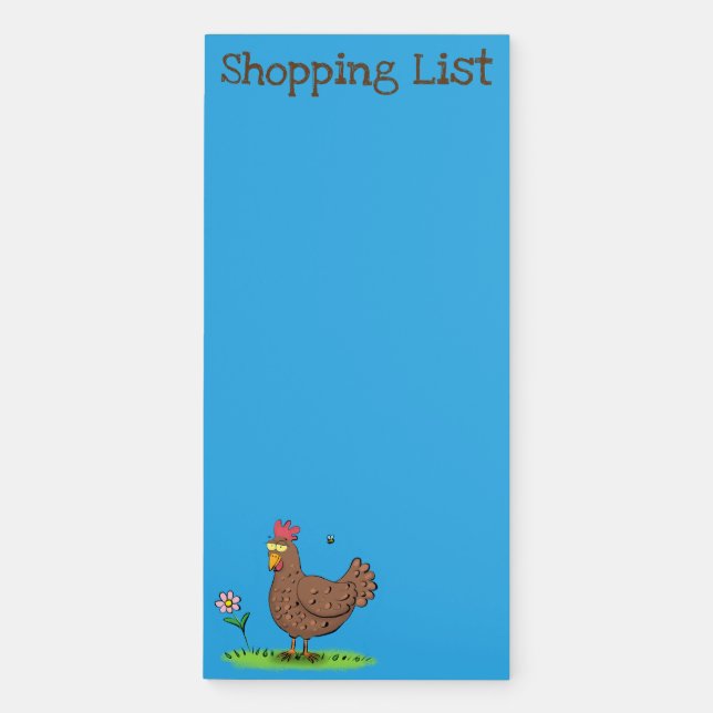 Funny chicken rustic whimsical cartoon magnetic notepad (Front)