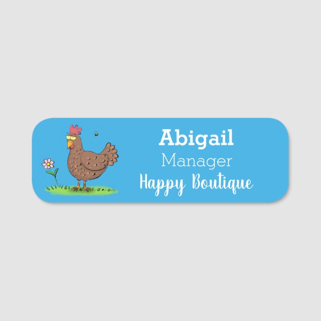 Funny chicken rustic whimsical cartoon name tag (Front)