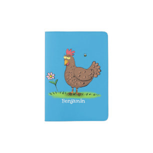 Funny chicken rustic whimsical cartoon passport holder