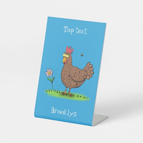 Funny chicken rustic whimsical cartoon pedestal sign