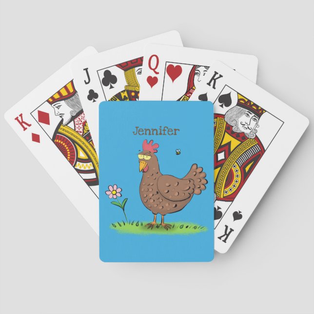 Funny chicken rustic whimsical cartoon poker cards (Back)