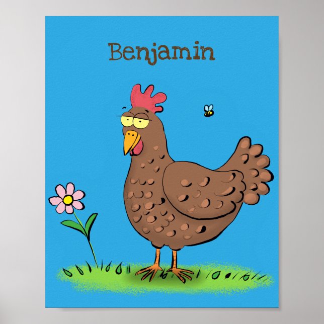 Funny chicken rustic whimsical cartoon poster (Front)