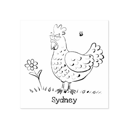 Funny chicken rustic whimsical cartoon rubber stamp