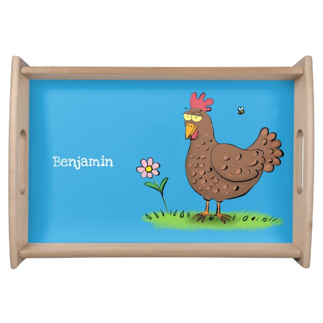 Funny chicken rustic whimsical cartoon serving tray (Front)