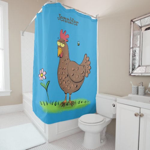 Funny chicken rustic whimsical cartoon shower curtain