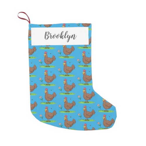 Funny chicken rustic whimsical cartoon small christmas stocking