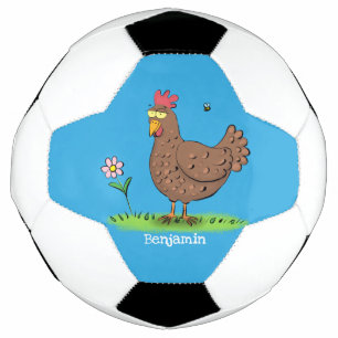 Funny chicken rustic whimsical cartoon soccer ball