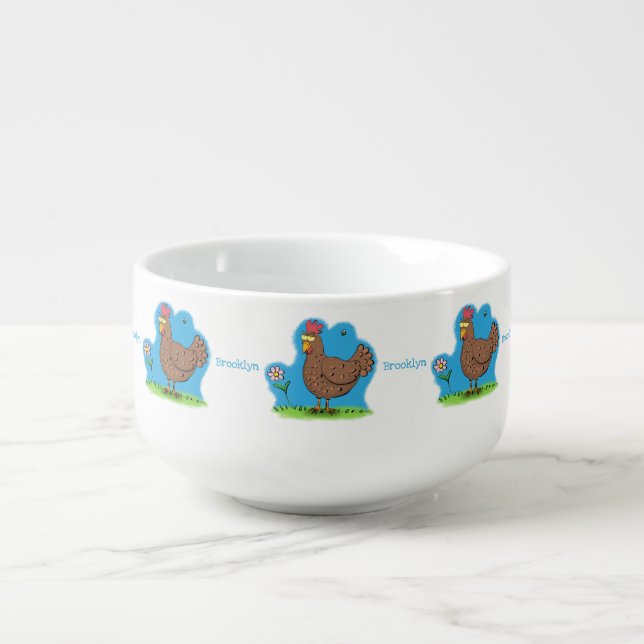 Funny chicken rustic whimsical cartoon soup mug (Front)