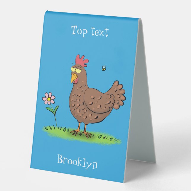 Funny chicken rustic whimsical cartoon table tent (Front)