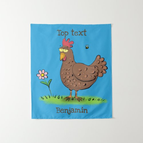 Funny chicken rustic whimsical cartoon tapestry