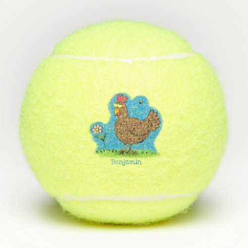 Funny chicken rustic whimsical cartoon tennis balls
