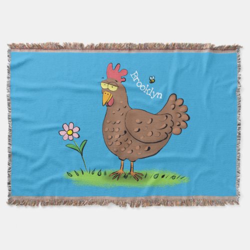 Funny chicken rustic whimsical cartoon throw blanket