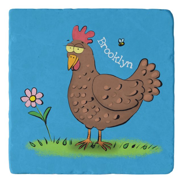Funny chicken rustic whimsical cartoon trivet (Front)